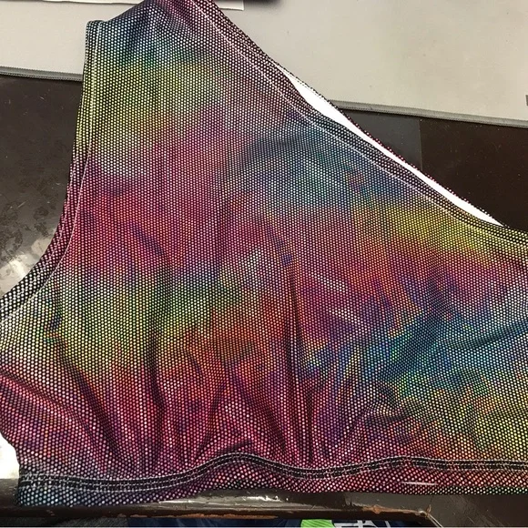 Brittany Allen multicolored metallic one shoulder sports bra sz S - Picture 1 of 9